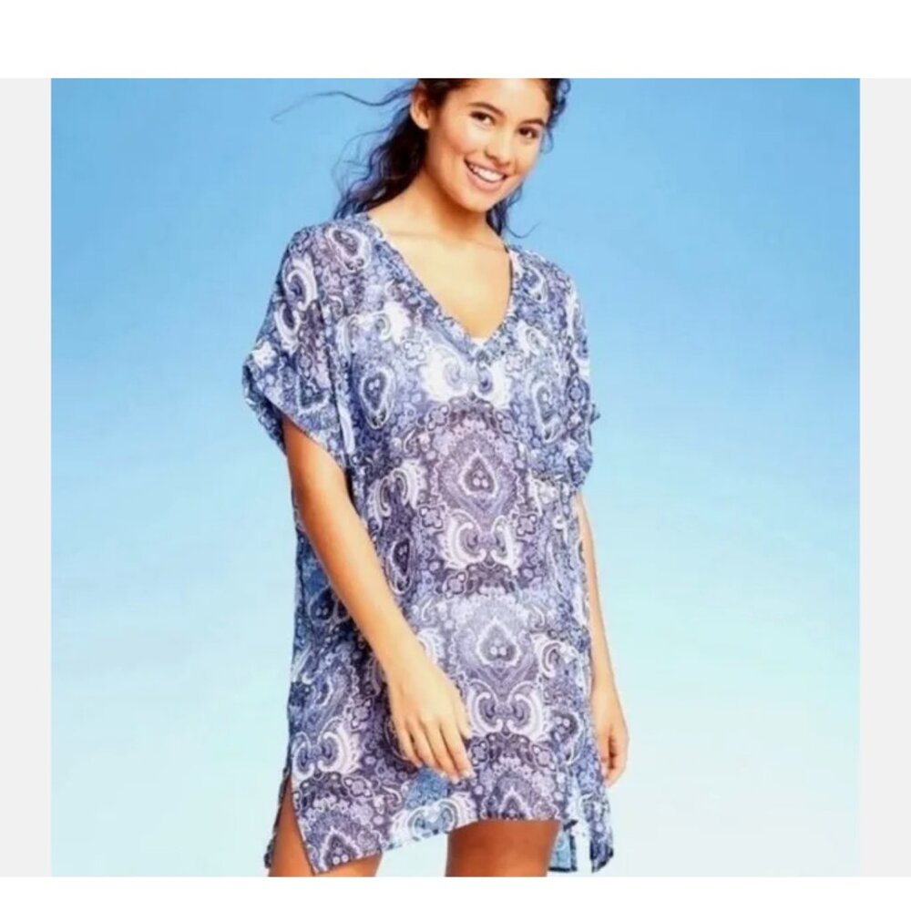 NWT Cover2Cover Sz S Cute Swimsuit Cover Up Blue Paisley Print Cover 2 Cover